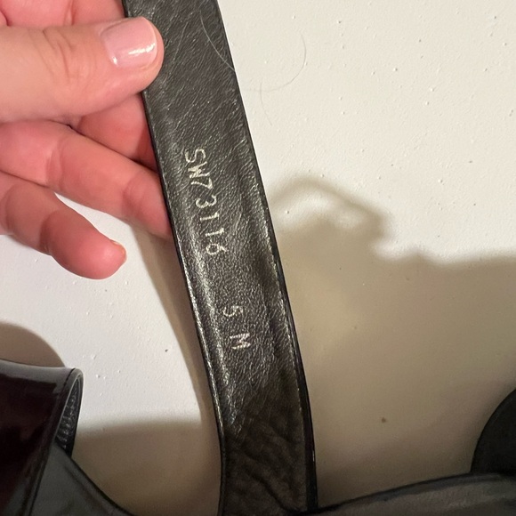 SOLD - Stuart Weizman black Patent Leather Cork Wedge Heel Sandal Oneliner - Picture 10 of 10